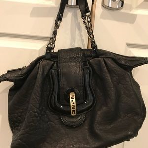 Fendi B Buckle black pebbled leather shoulder bag